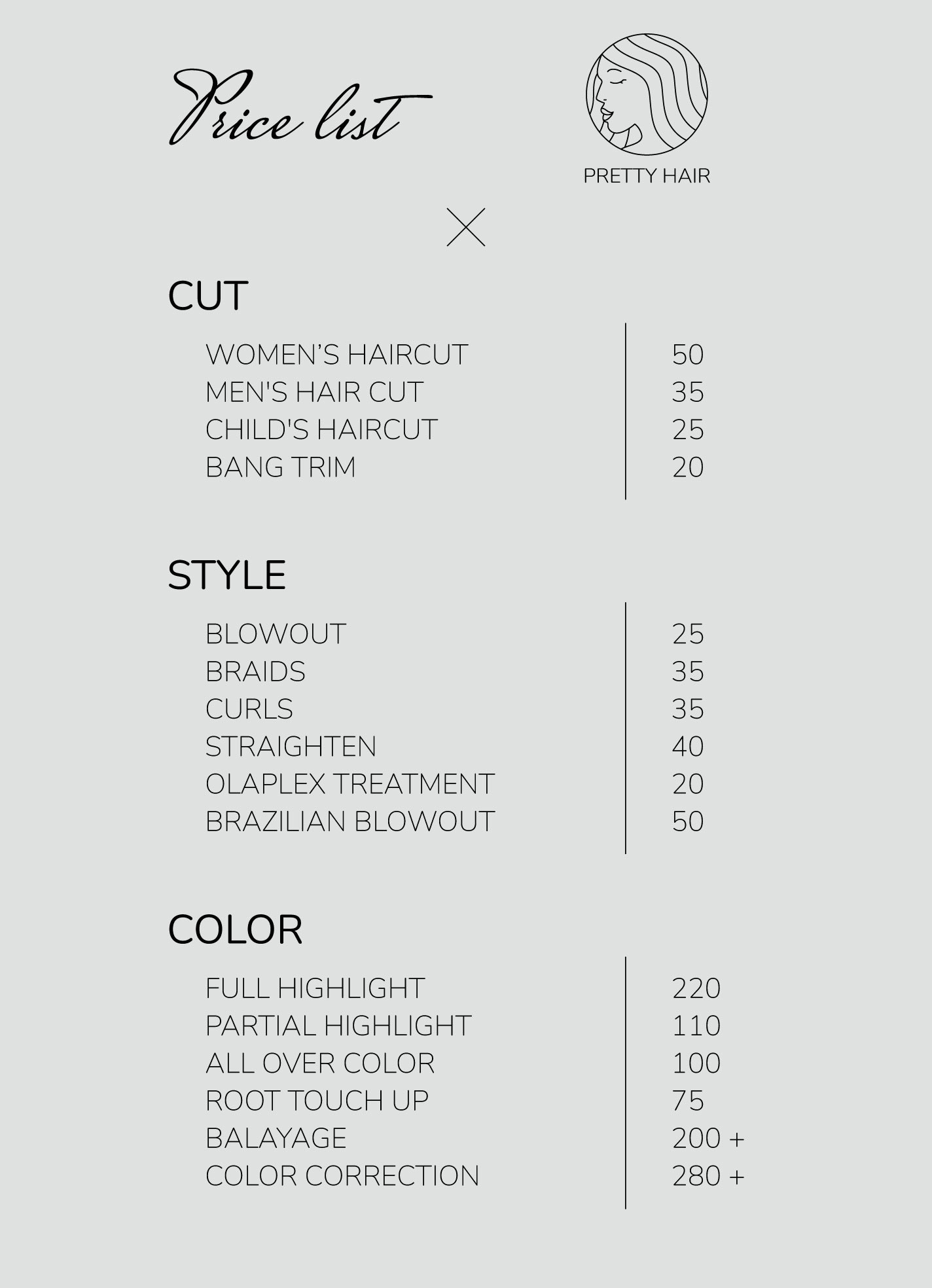 sample Hair Salon Price List Template