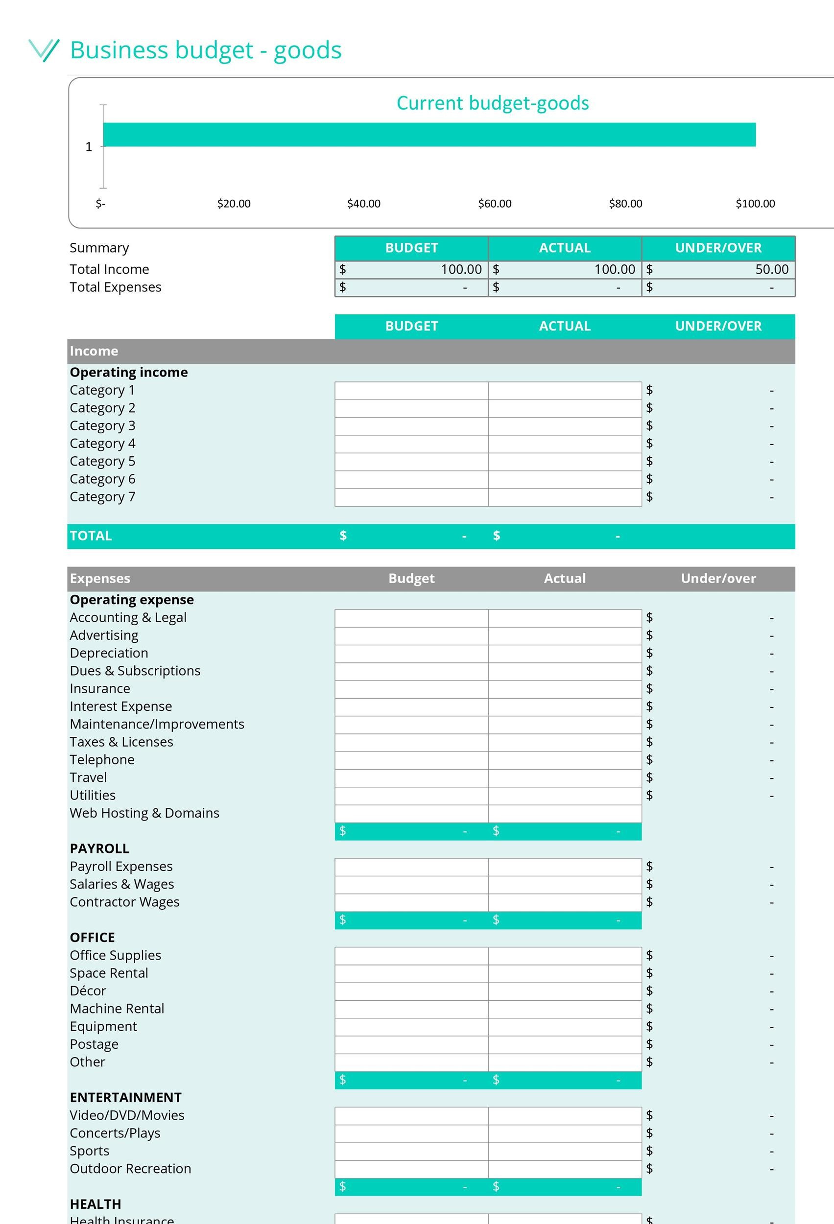 sample small business budget template