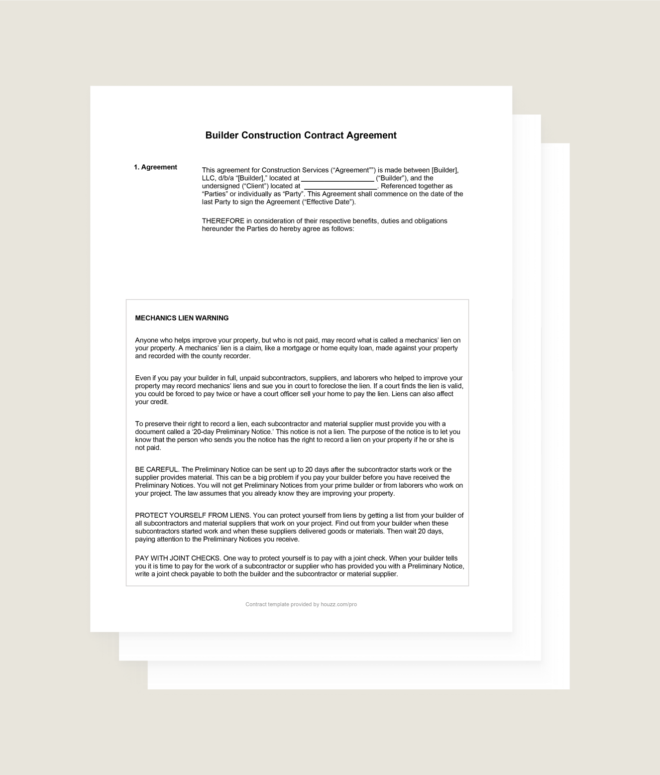 sample builder agreement template