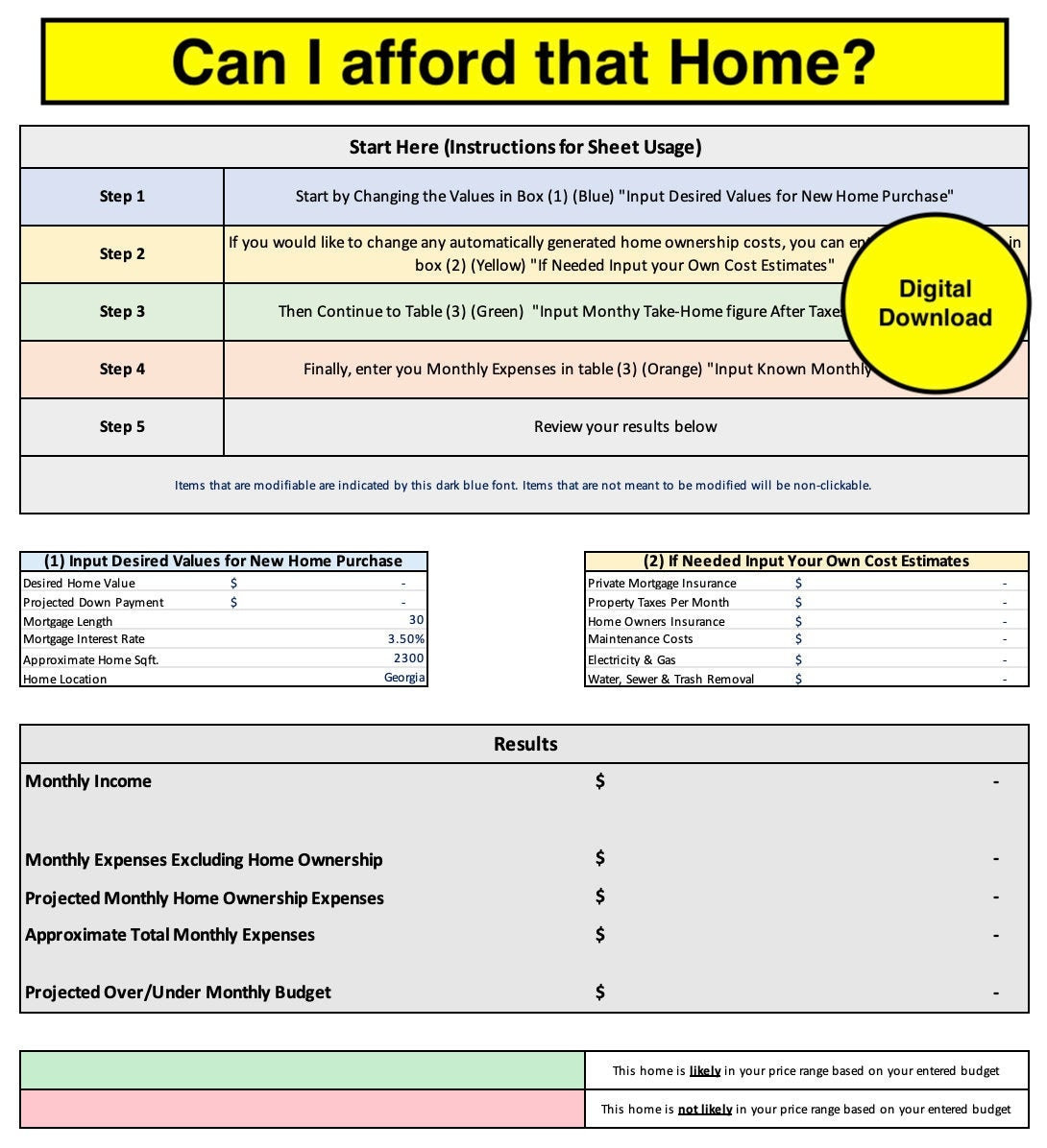 sample home buying budget template