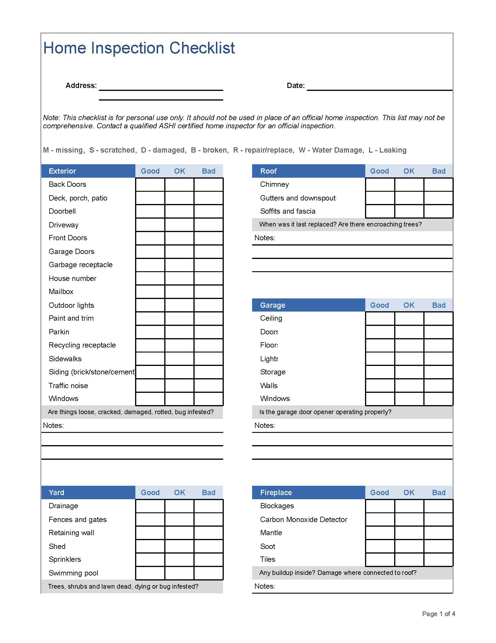 sample inspection checklist template