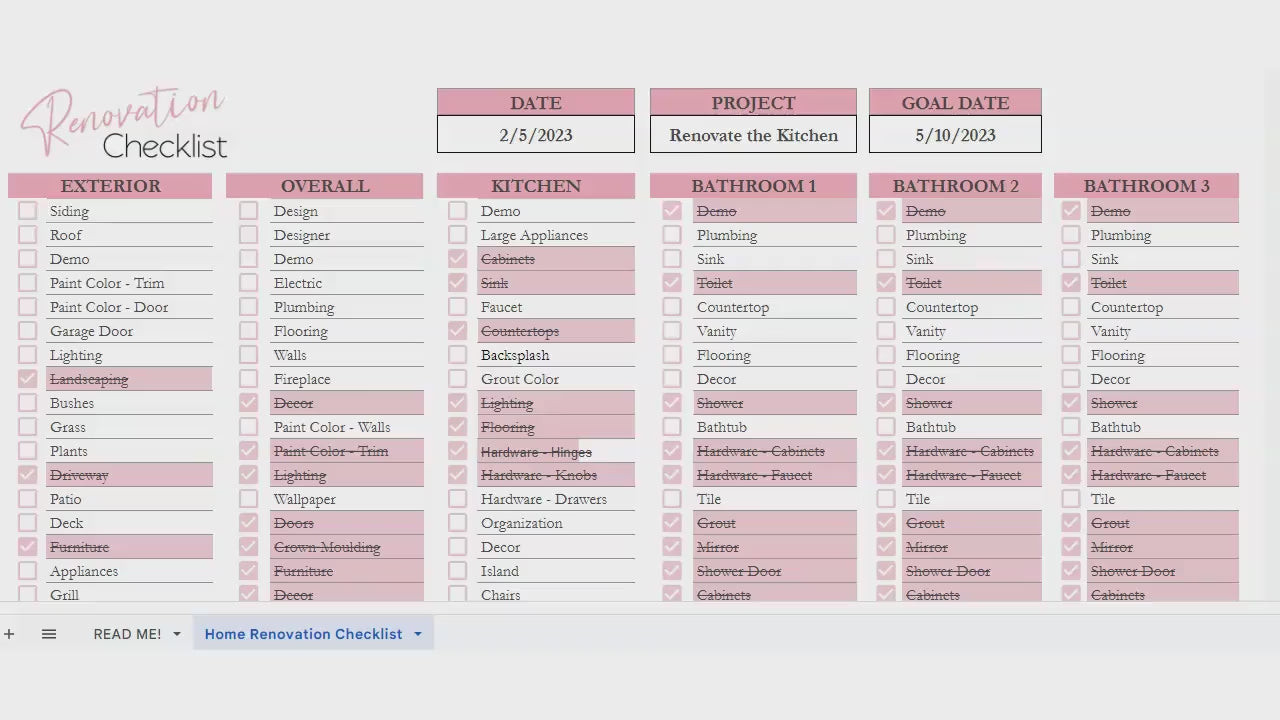 Home Renovation Checklist Template Google Sheets Excel Spreadsheet