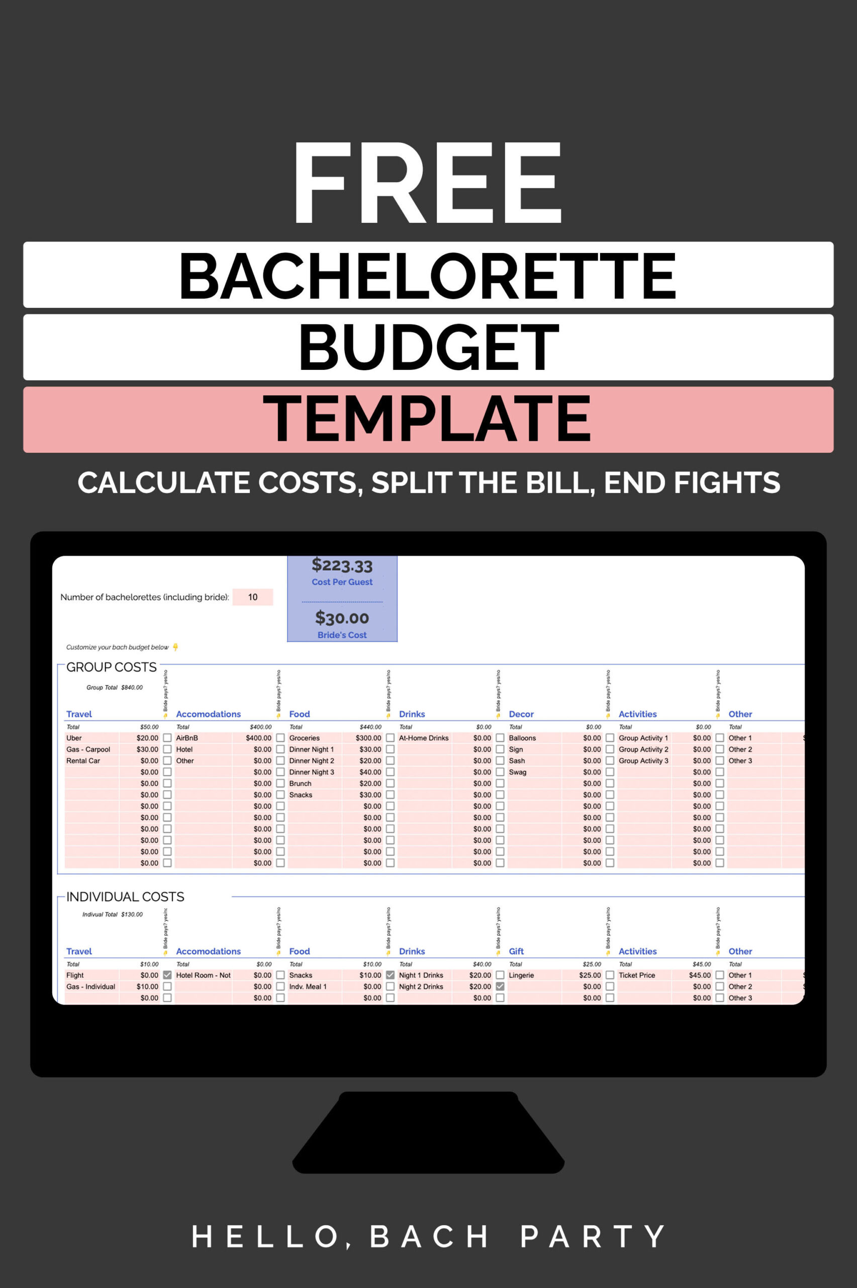 sample bachelorette budget template