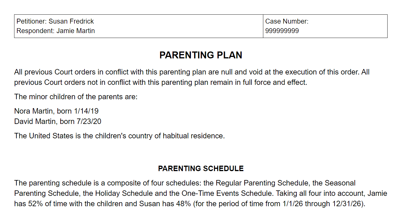 sample parenting agreement template