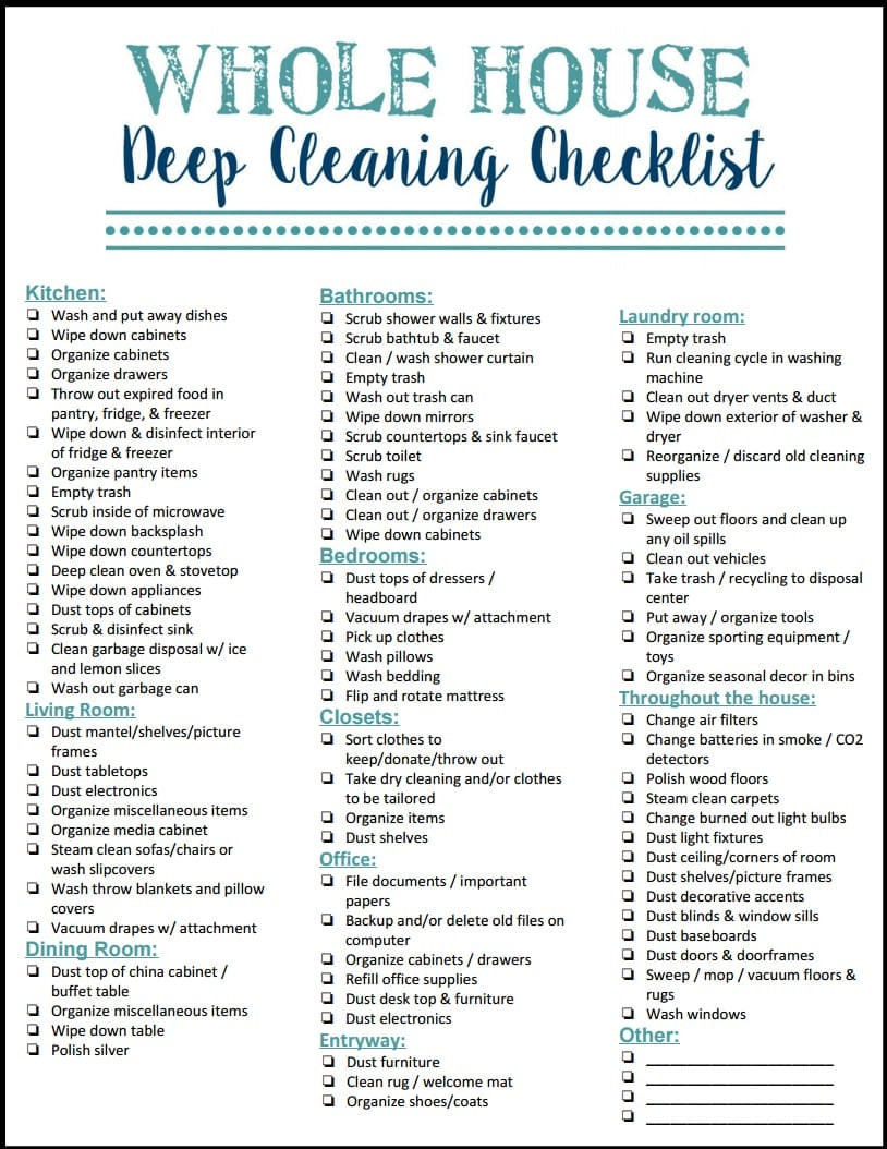 sample residential cleaning checklist template