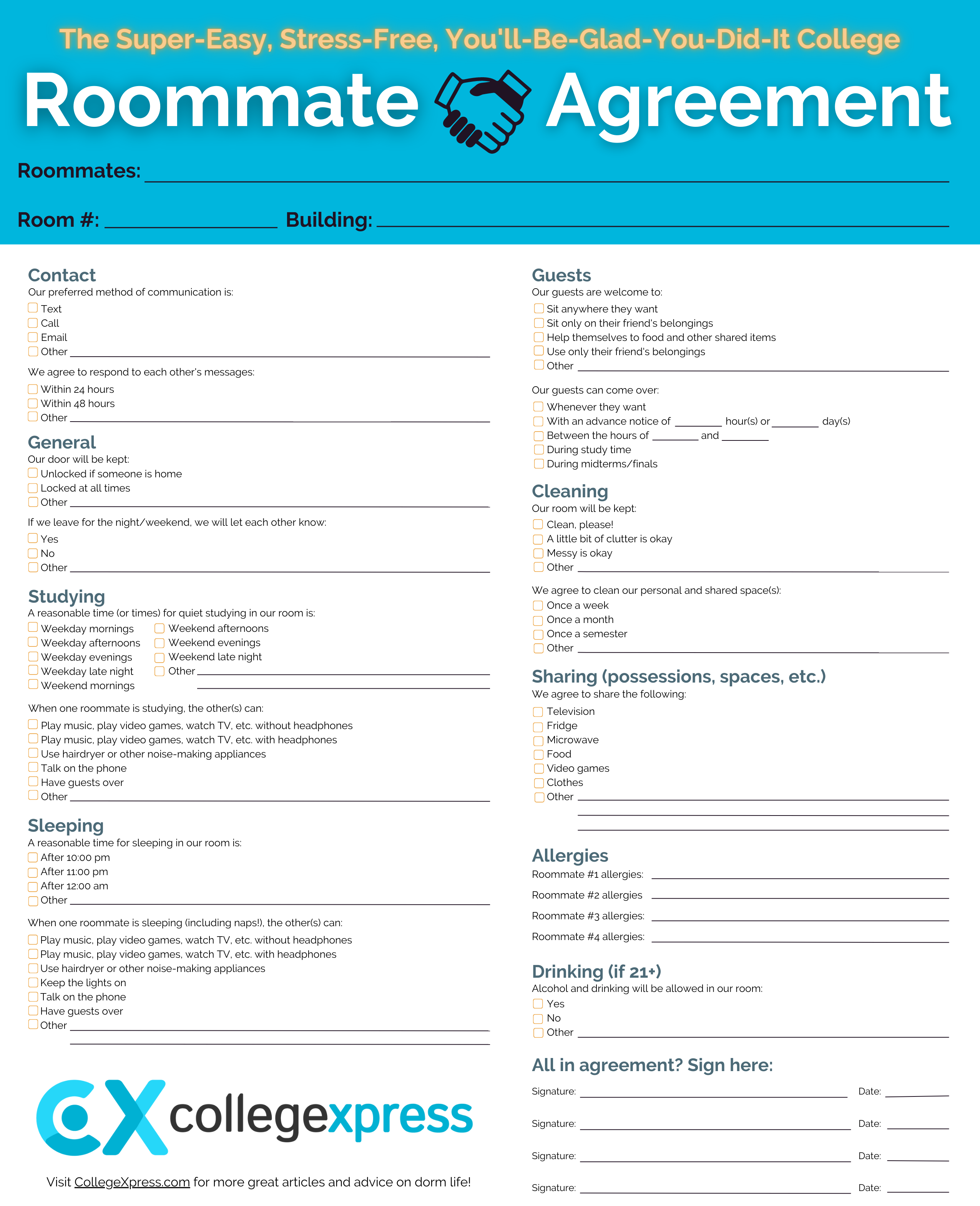 sample roommate agreement template