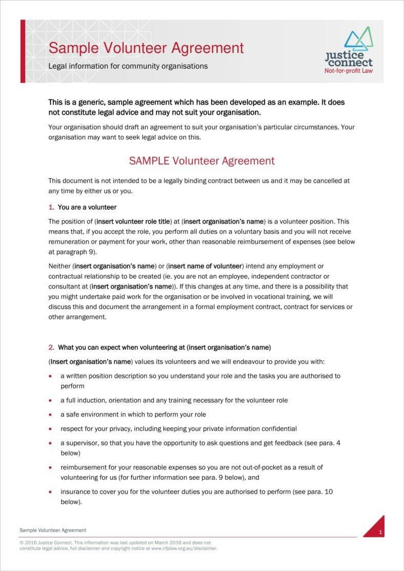 sample Volunteer Agreement Template