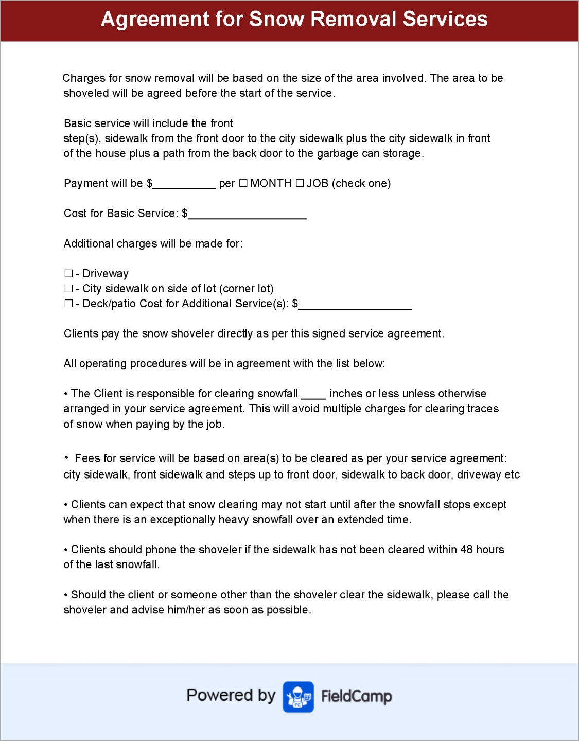 sample Snow Removal Agreement Template