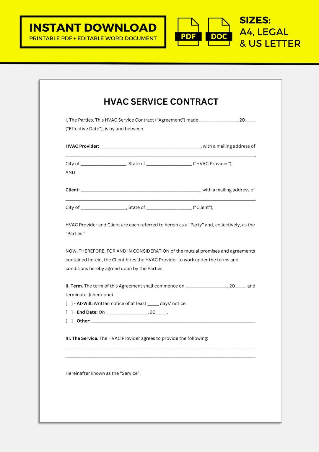 sample hvac service agreement template