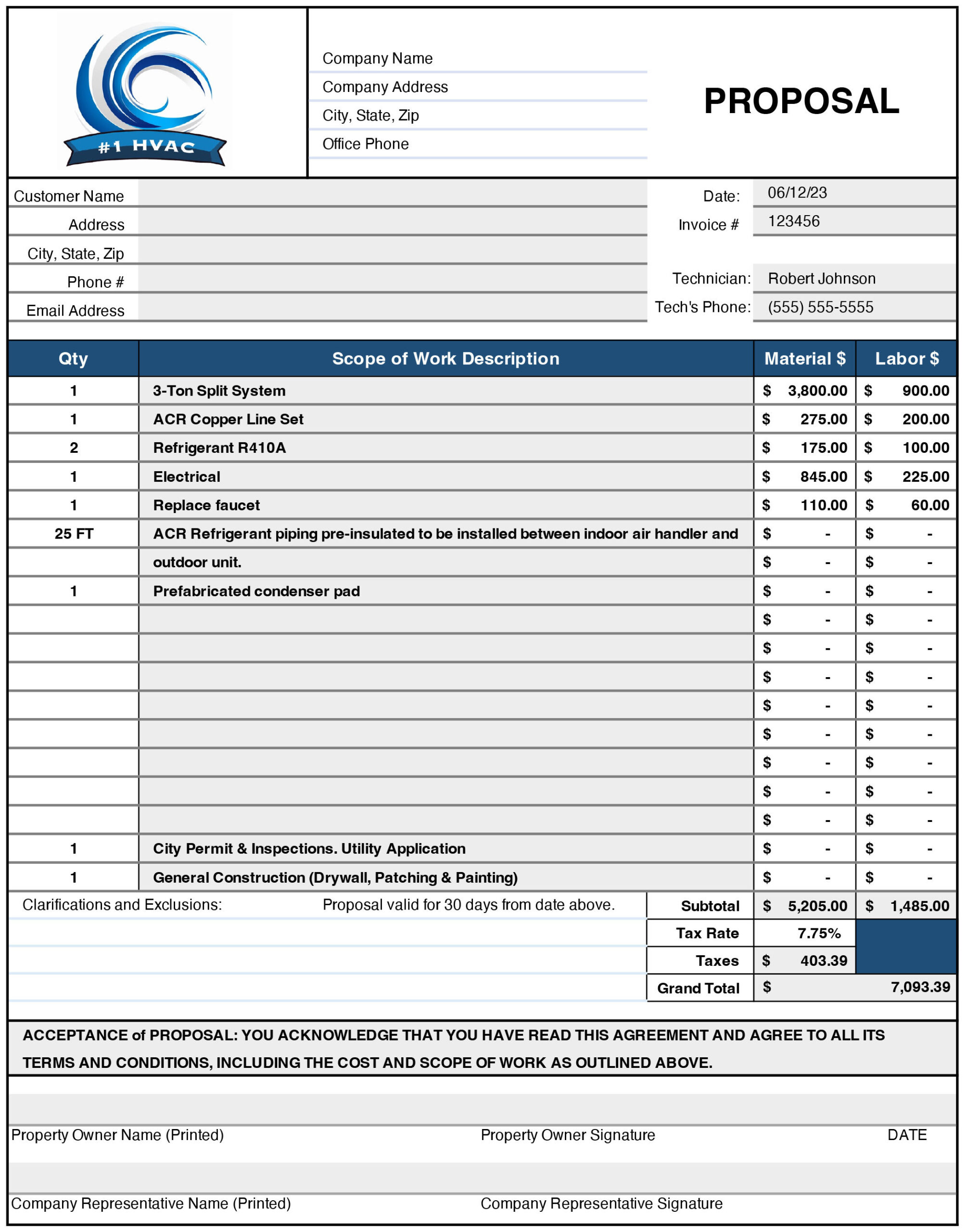 sample HVAC Price List Template