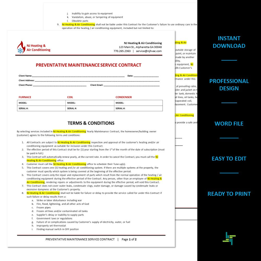 sample hvac service agreement template