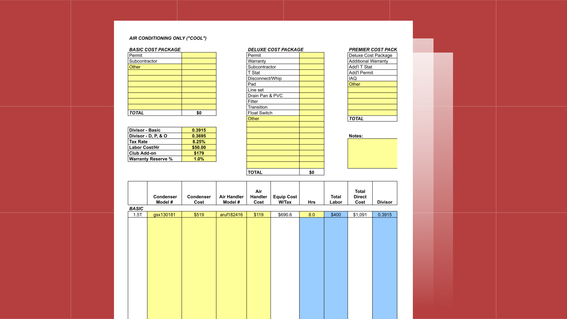 sample HVAC Price List Template