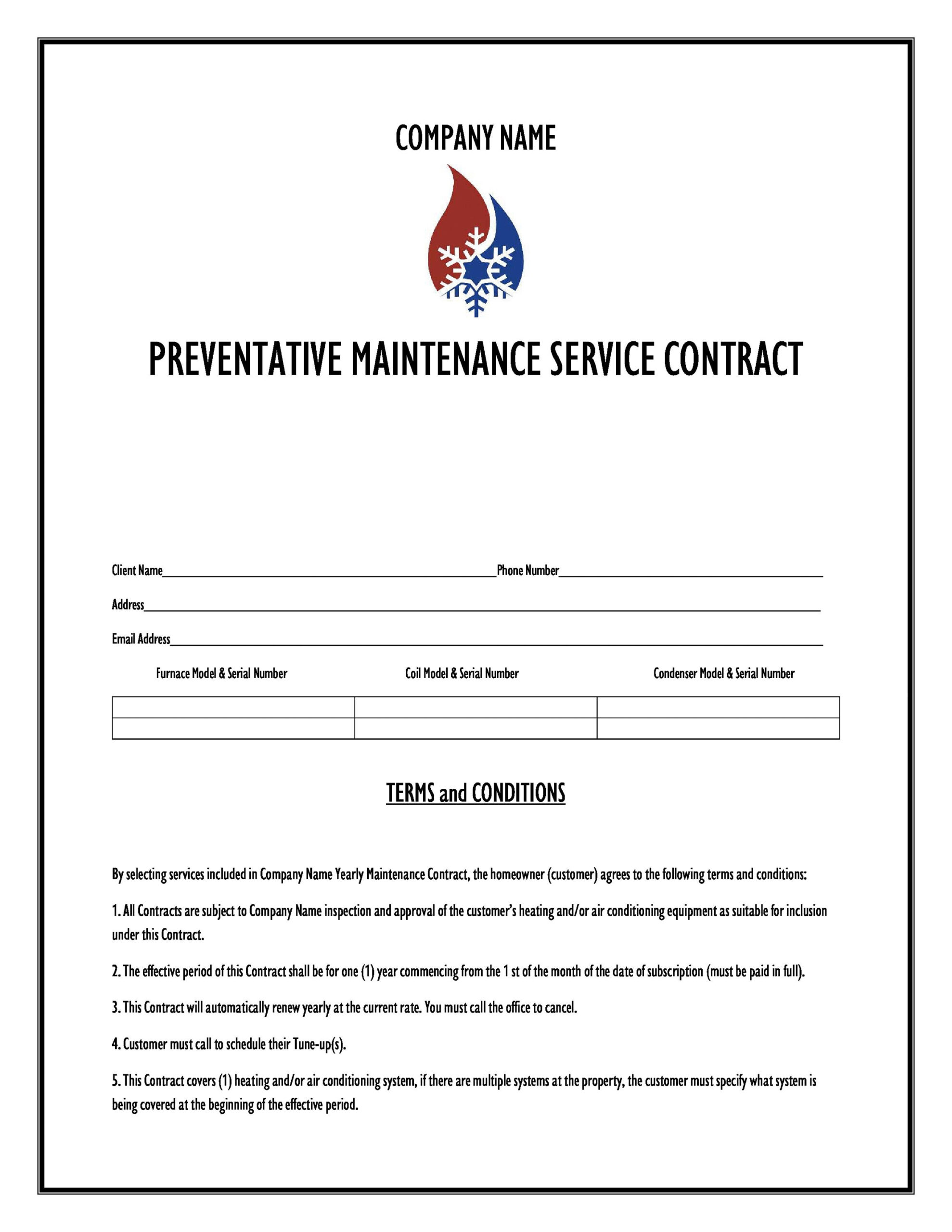 sample hvac service agreement template