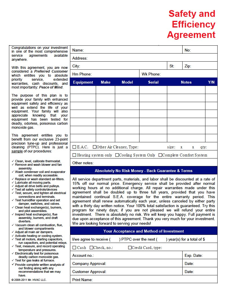 sample hvac service agreement template