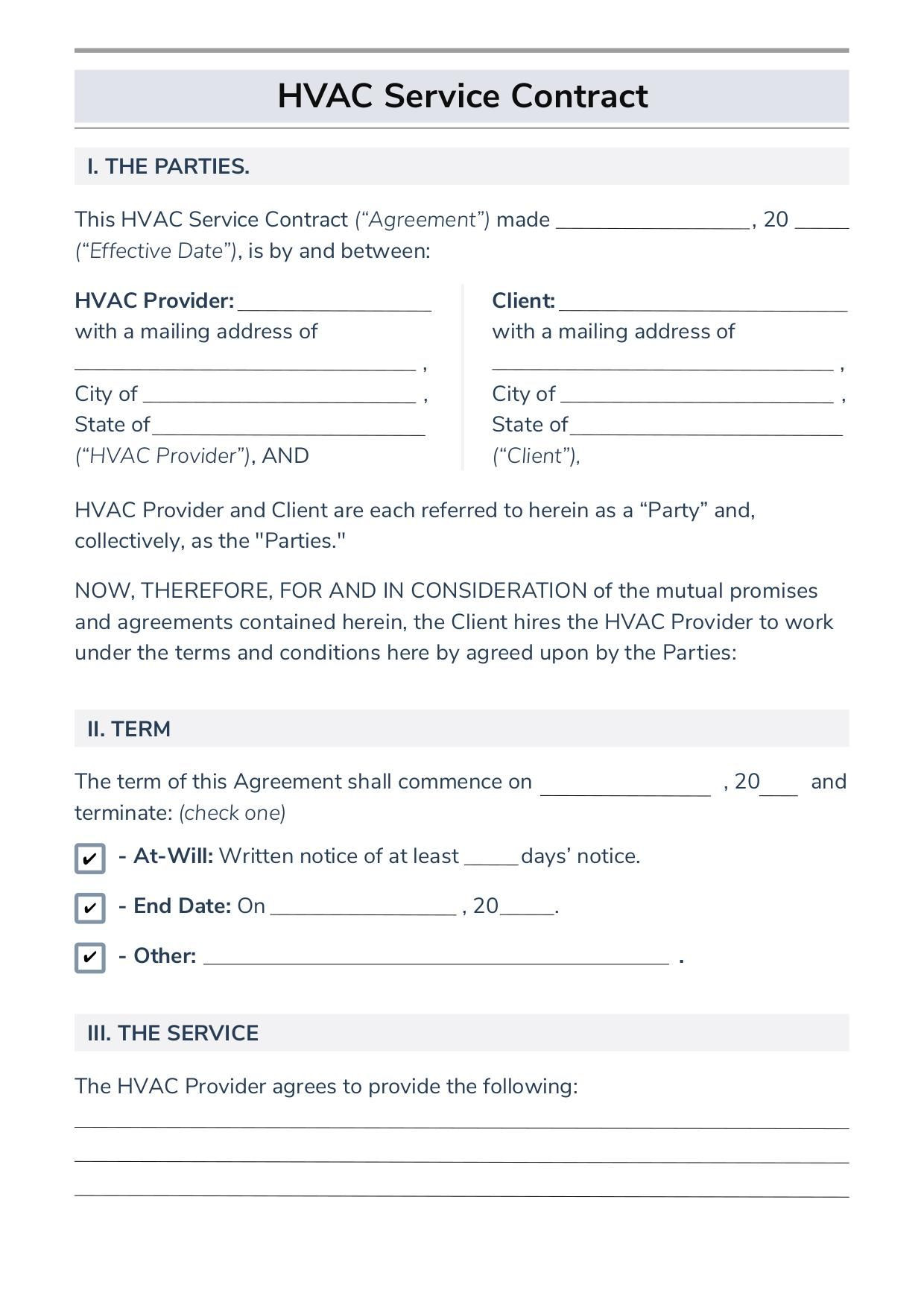 sample hvac service agreement template