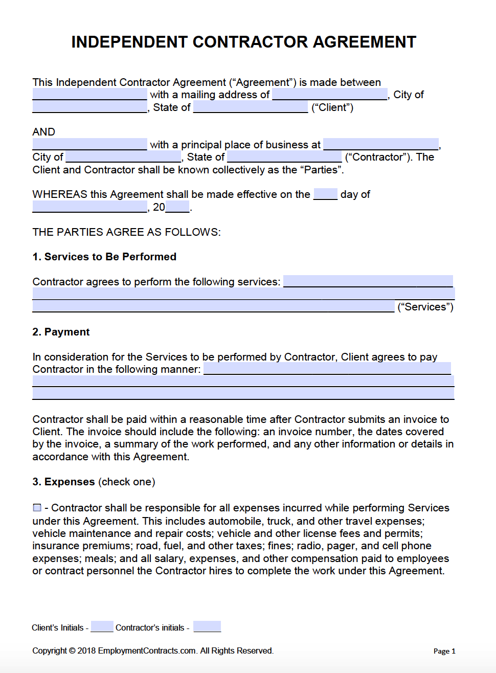 sample independent contractor agreement template