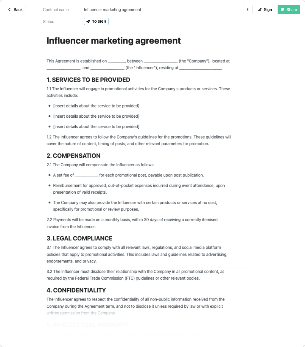 sample influencer agreement template