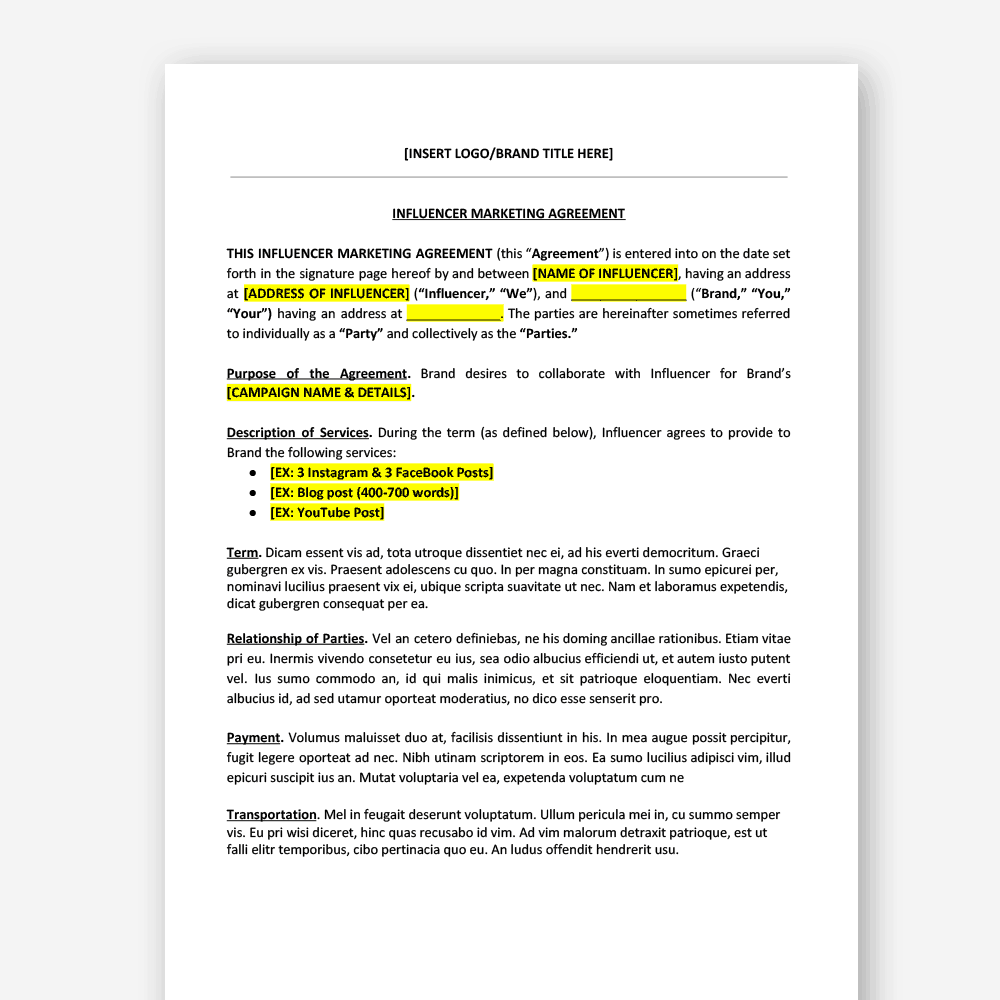 sample influencer agreement template