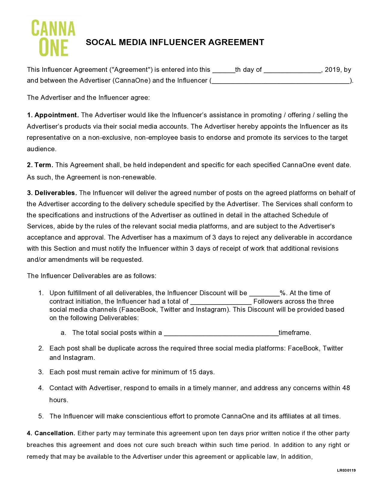 sample influencer agreement template