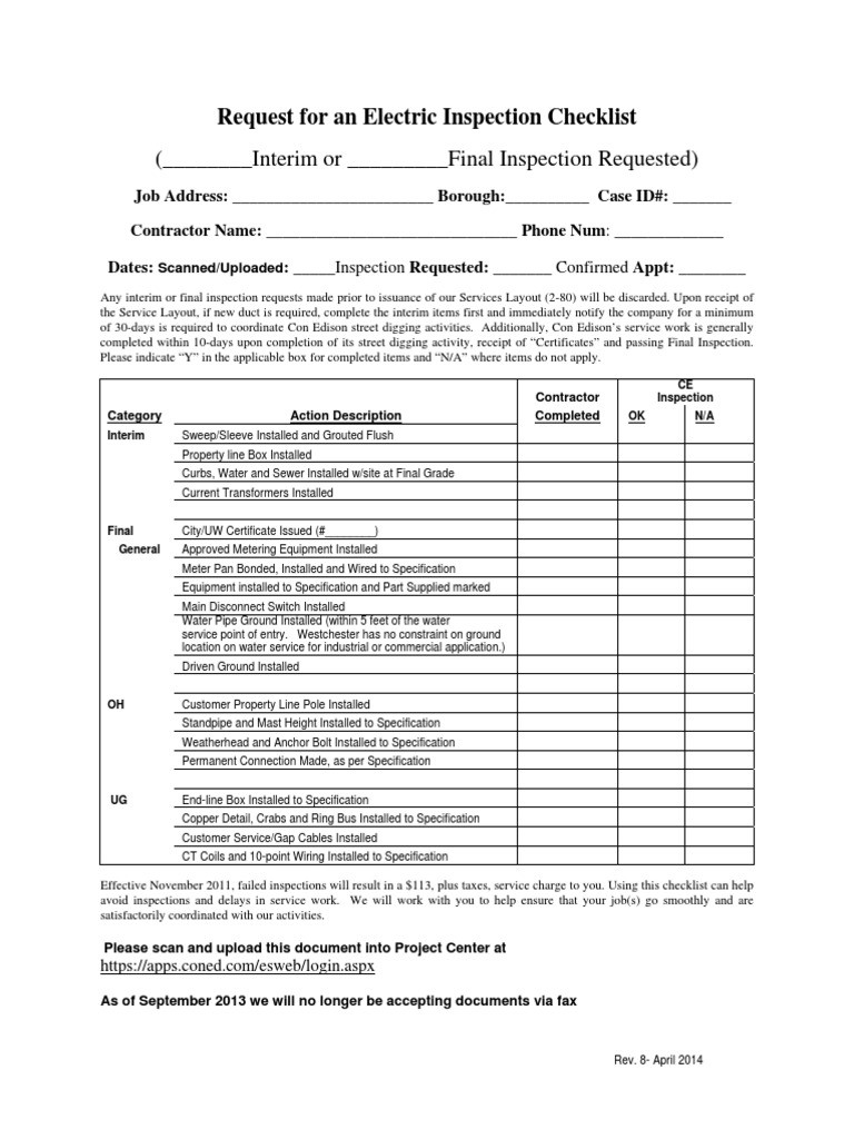 sample residential electrical inspection checklist template