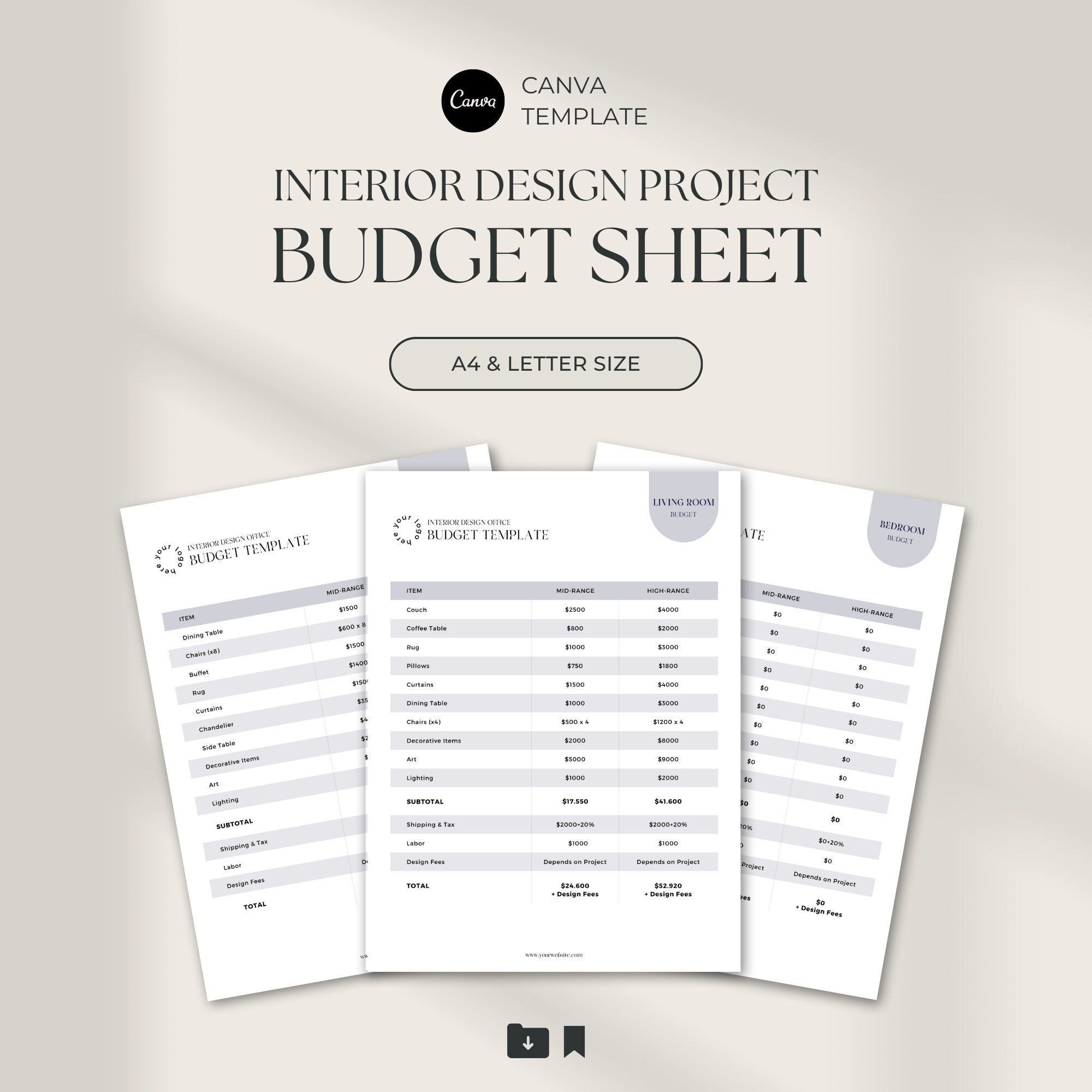 sample interior design budget template