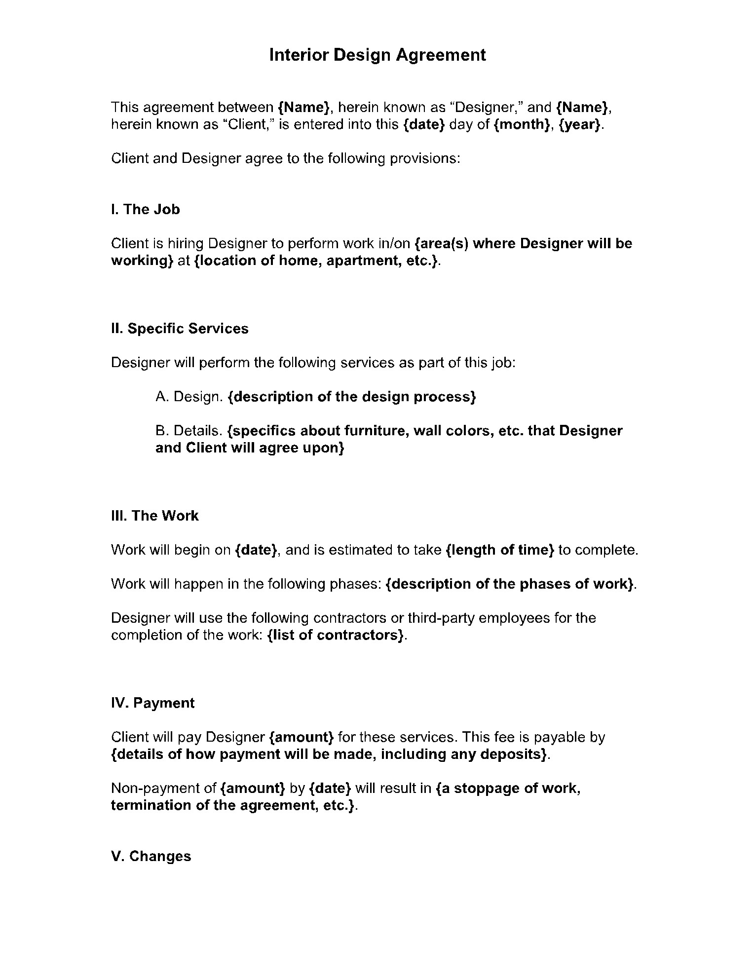 sample interior design agreement template