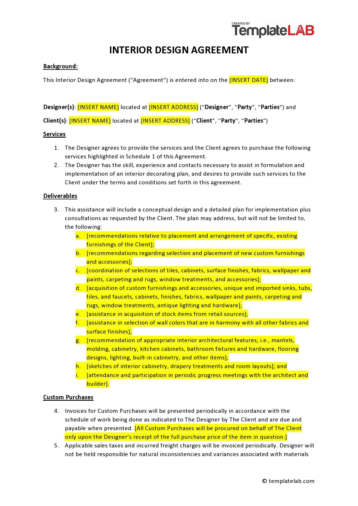 sample interior design agreement template