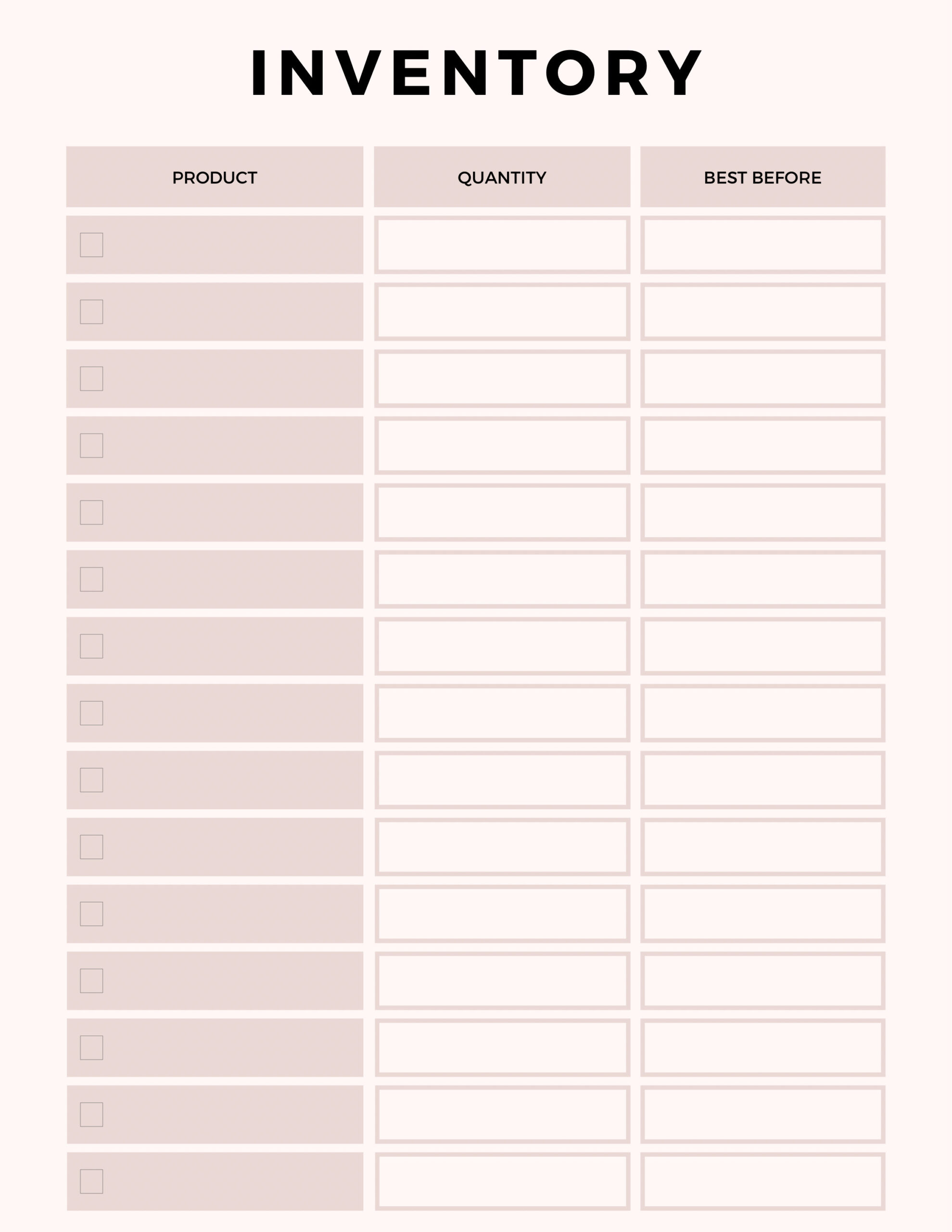 inventory chart template sample