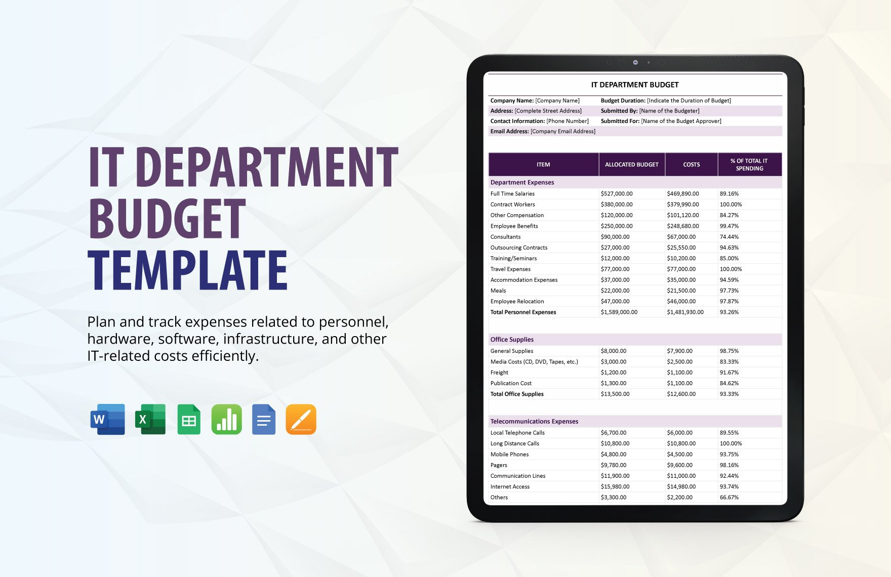 sample IT department budget template