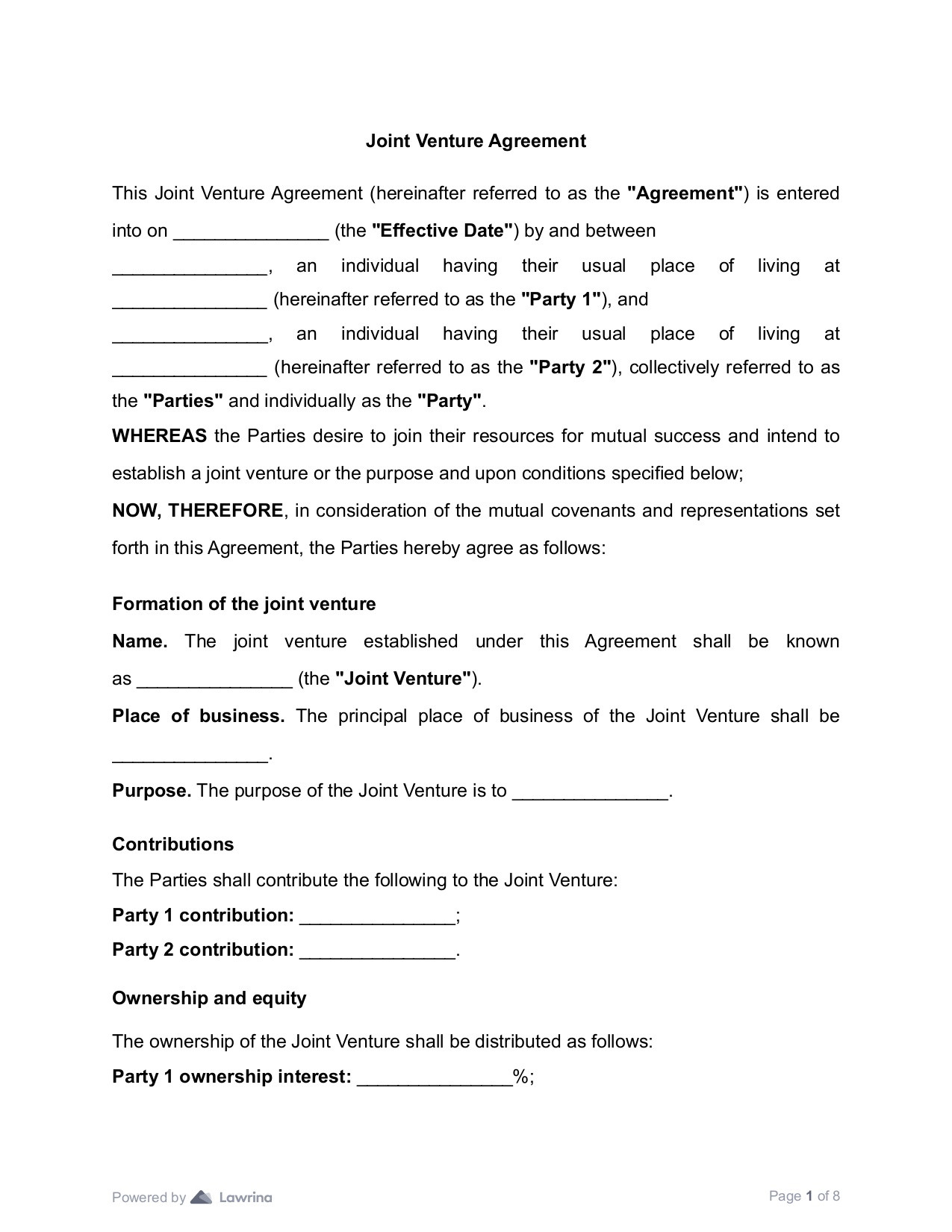 sample joint venture agreement template