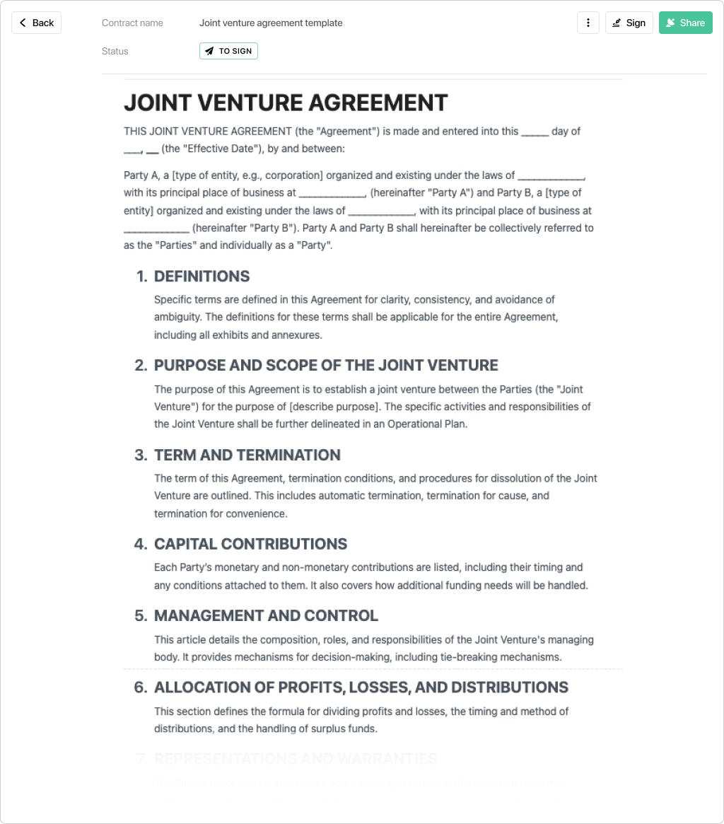 sample joint venture agreement template