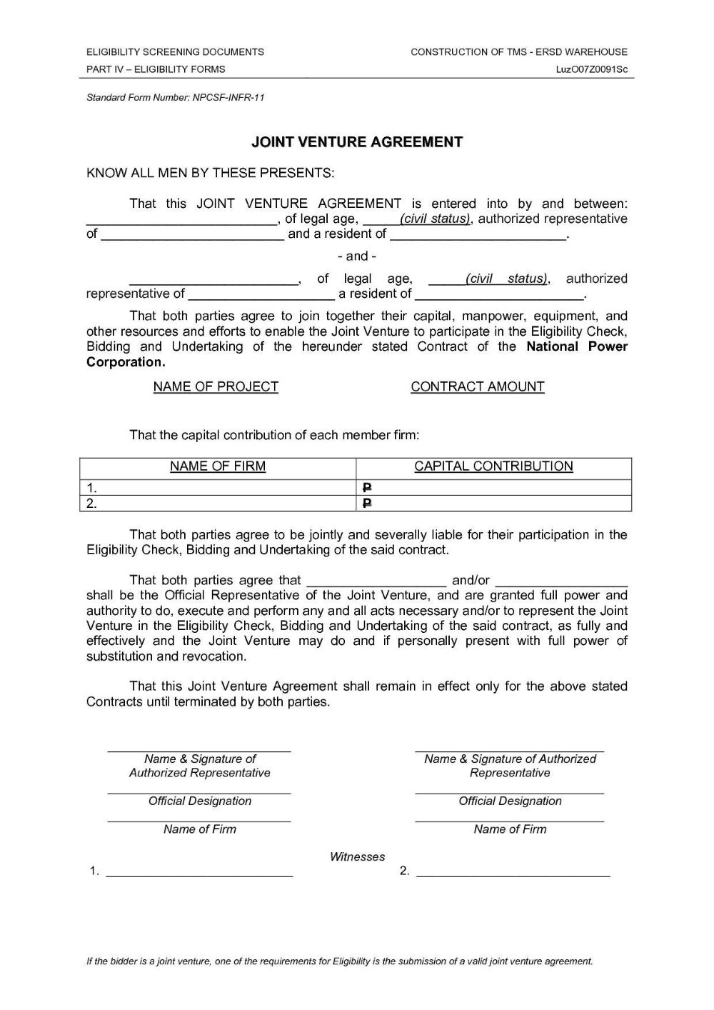 sample joint venture agreement template