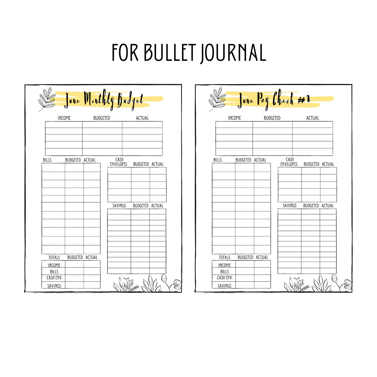 sample bullet journal budget template