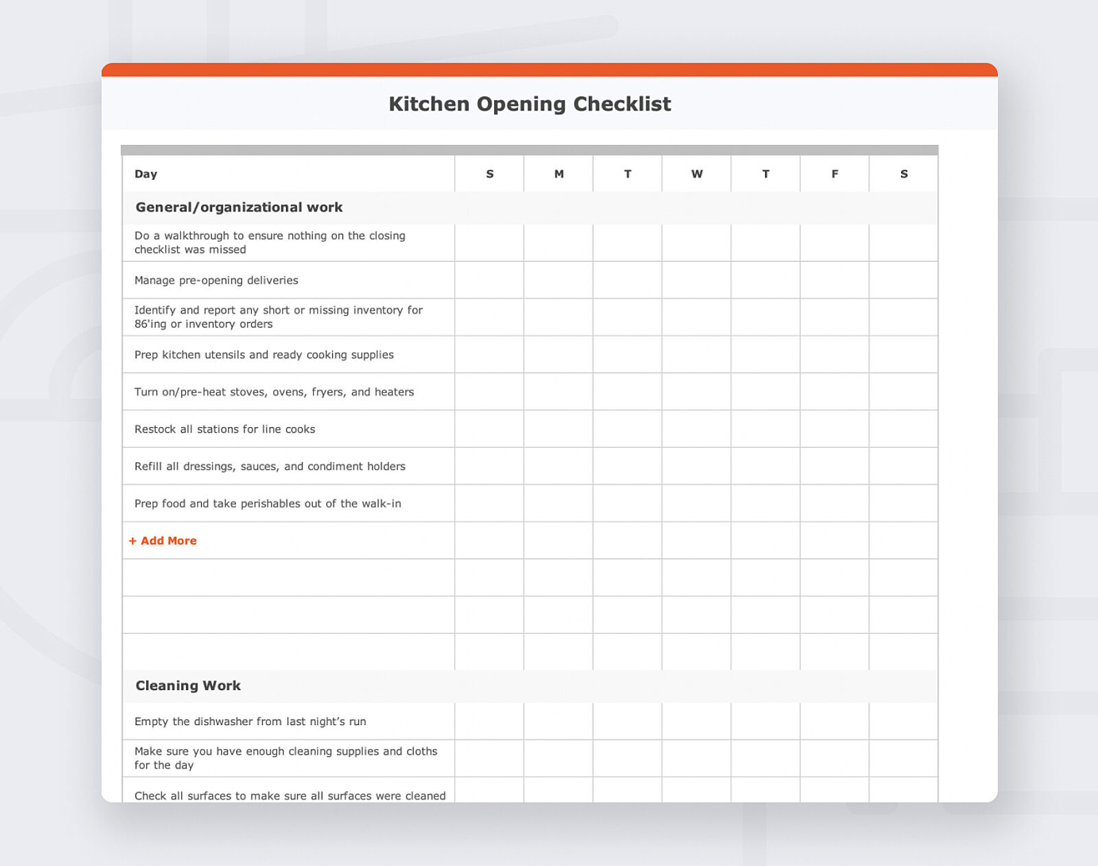 sample restaurant closing checklist template