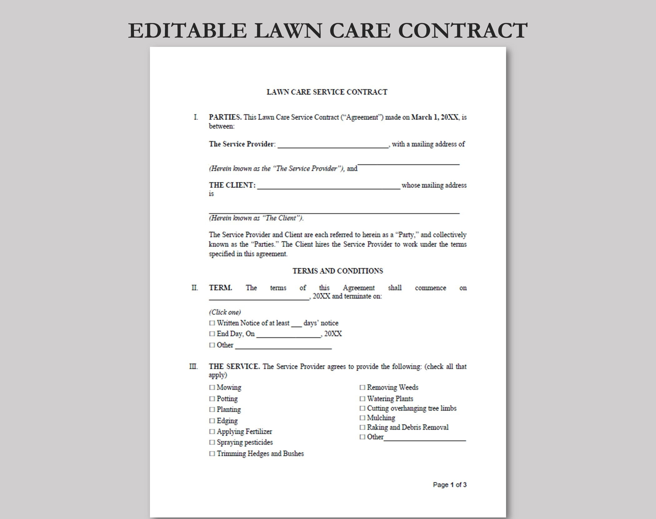 sample lawn care service agreement template