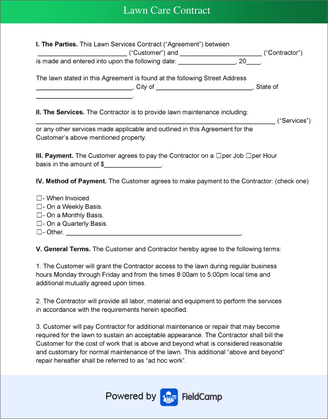 sample lawn care service agreement template