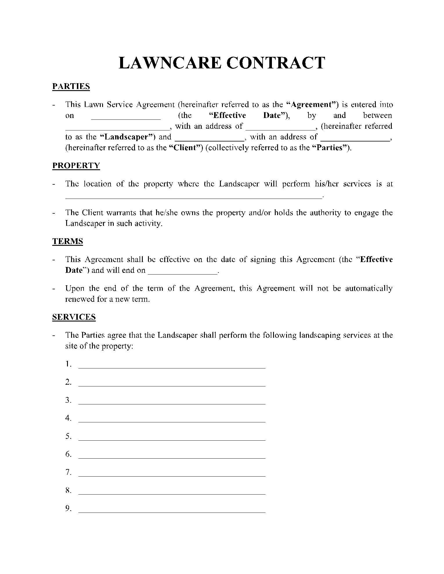 sample lawn care service agreement template