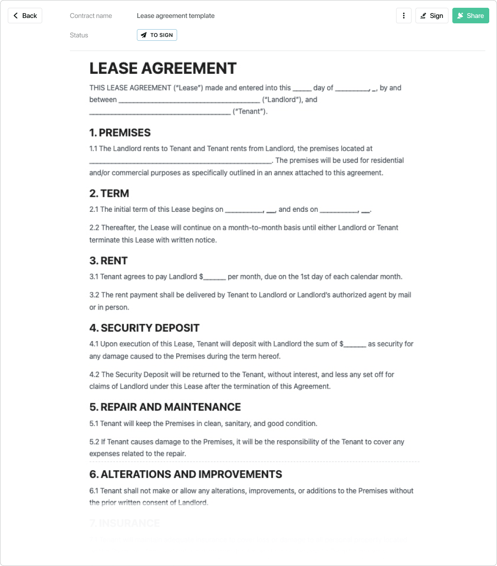 sample lease of agreement template