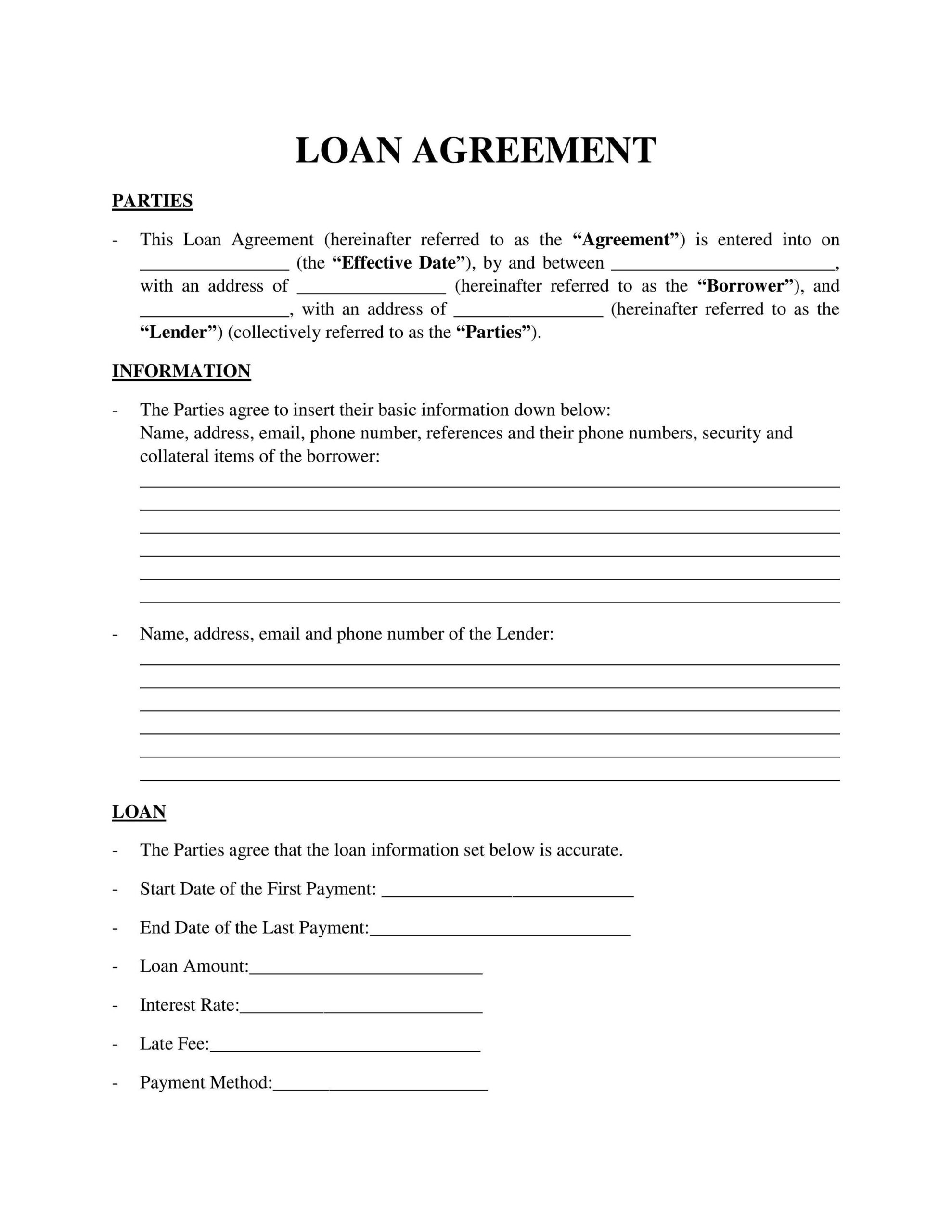 sample loan agreement template