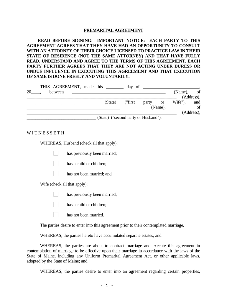 sample premarital agreement template