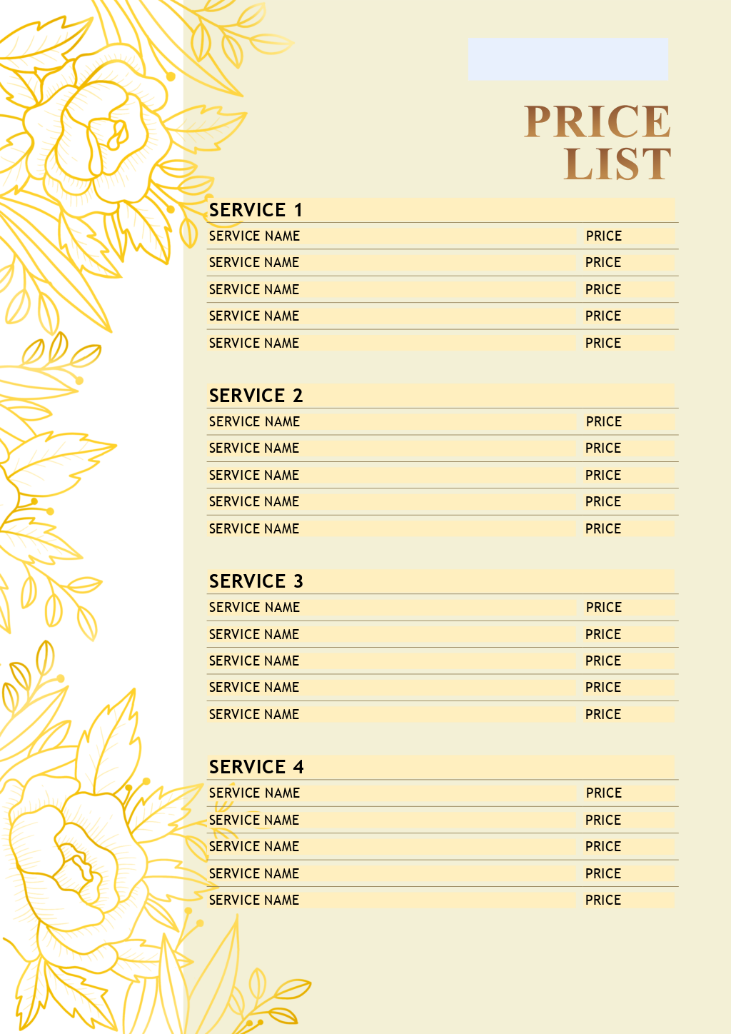 sample Makeup Price List Template