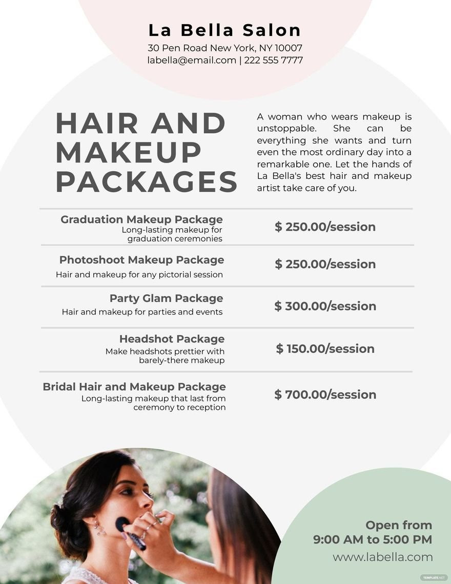 sample Makeup Price List Template