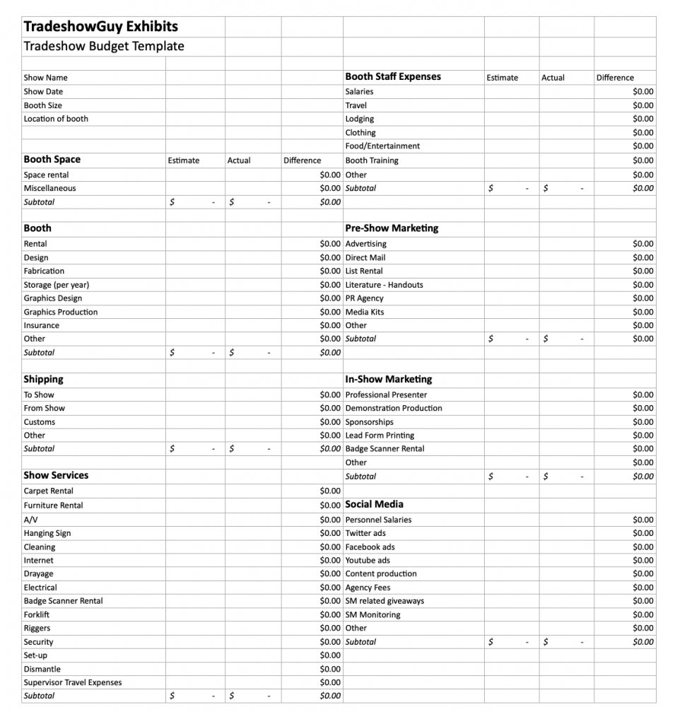 sample trade show budget template