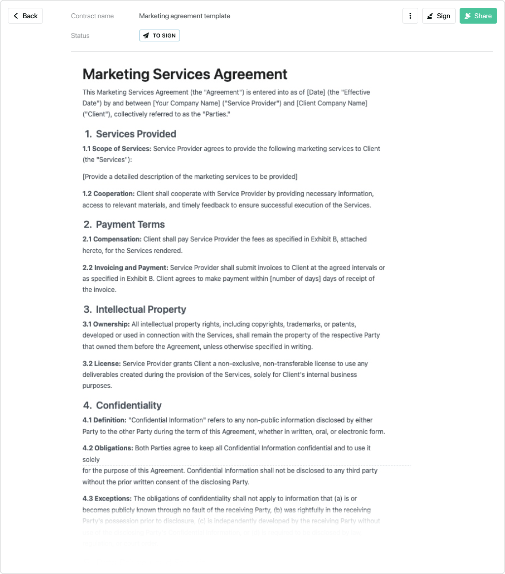 sample marketing agreement template