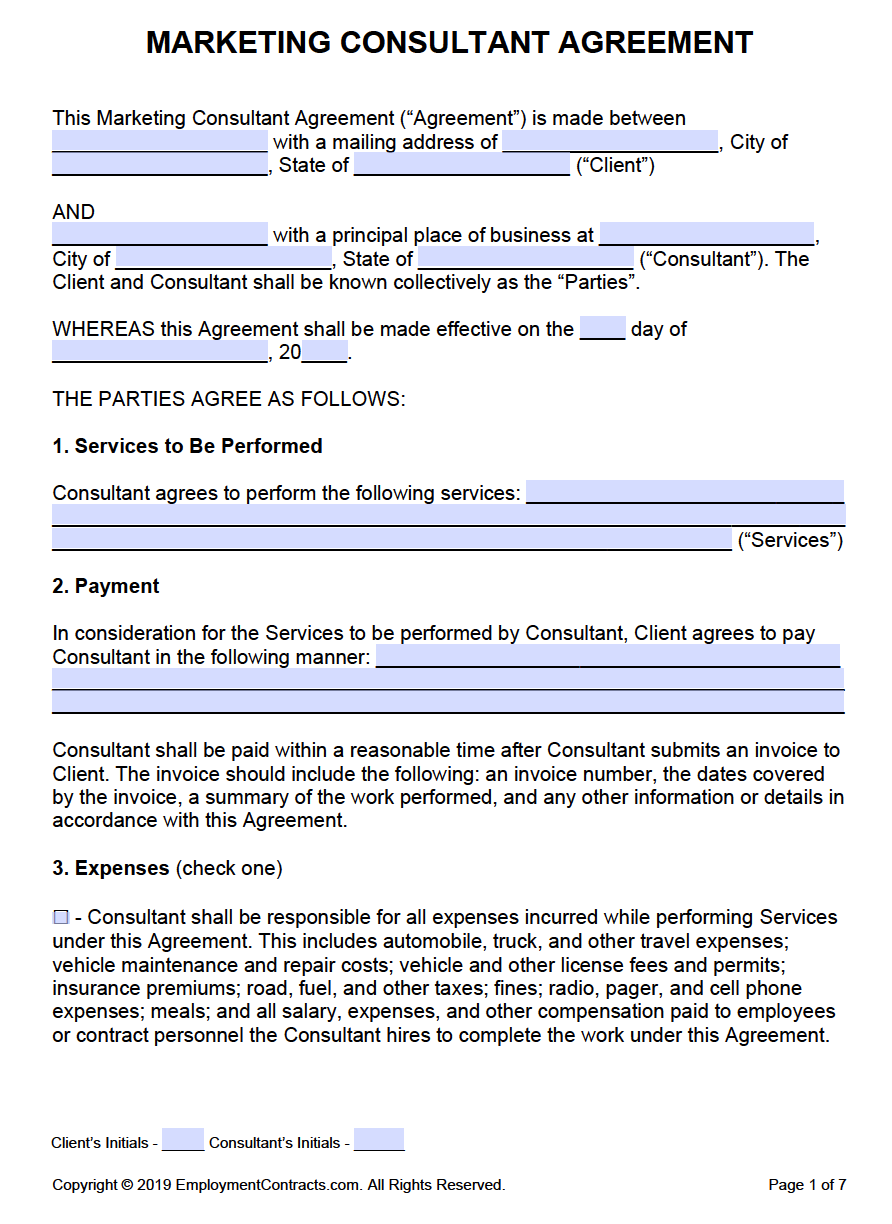 sample marketing agreement template