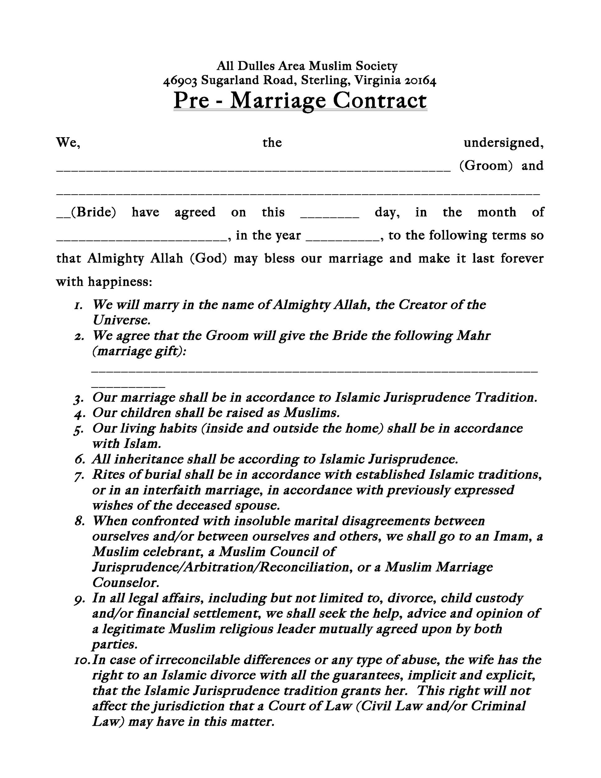 sample marriage agreement template