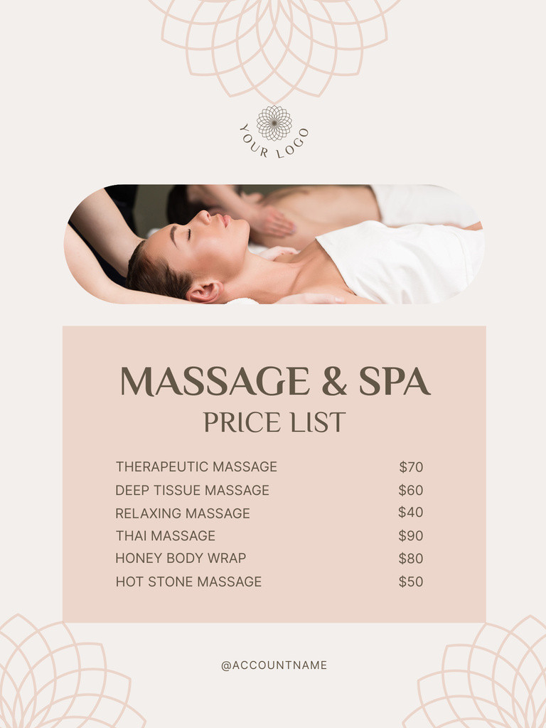 sample Massage Price List Template