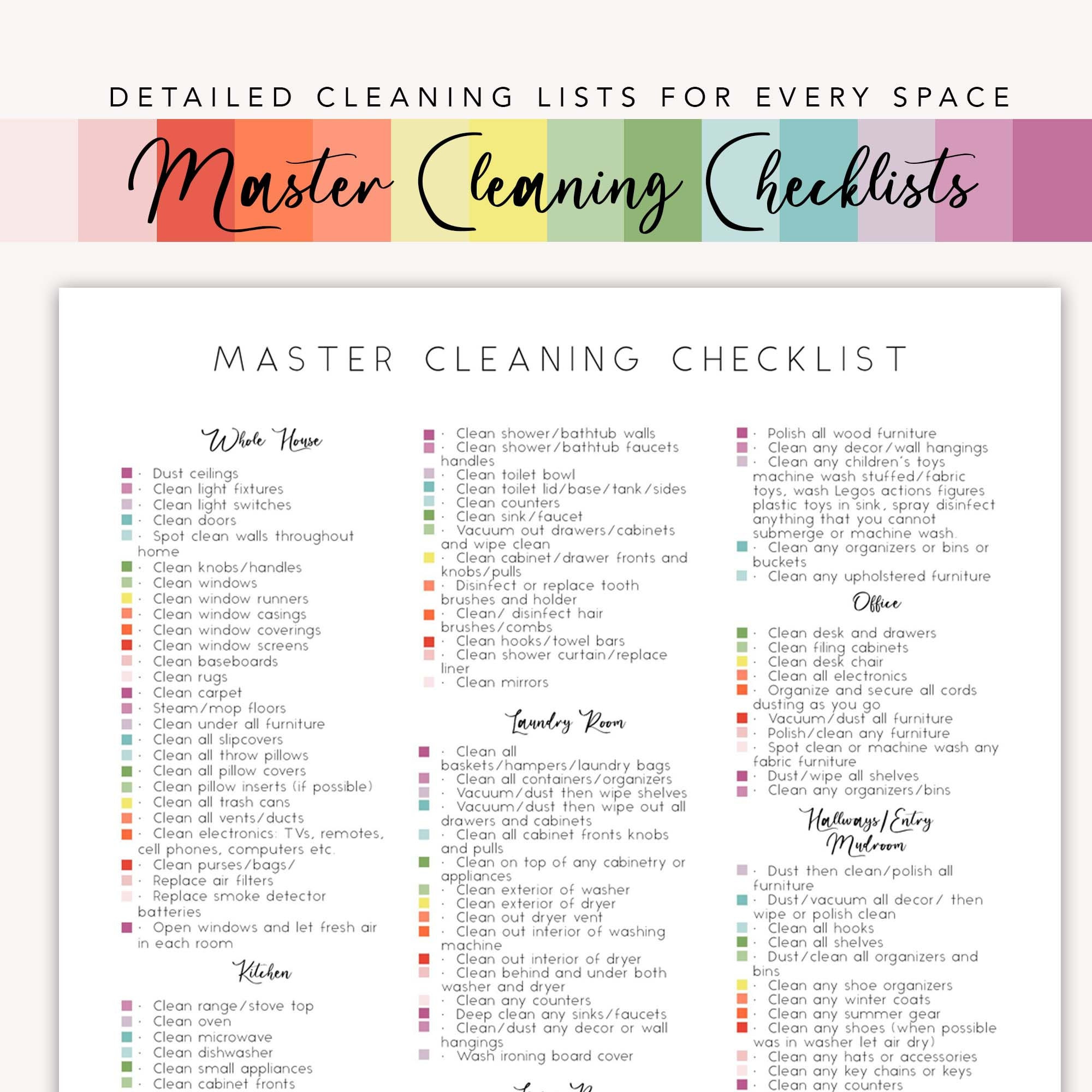 Master Cleaning Checklist- Cleaning Checklist Printable, Home Cleaning Schedule, Weekly Cleaning, Cleaning Planner, Monthly Cleaning List,