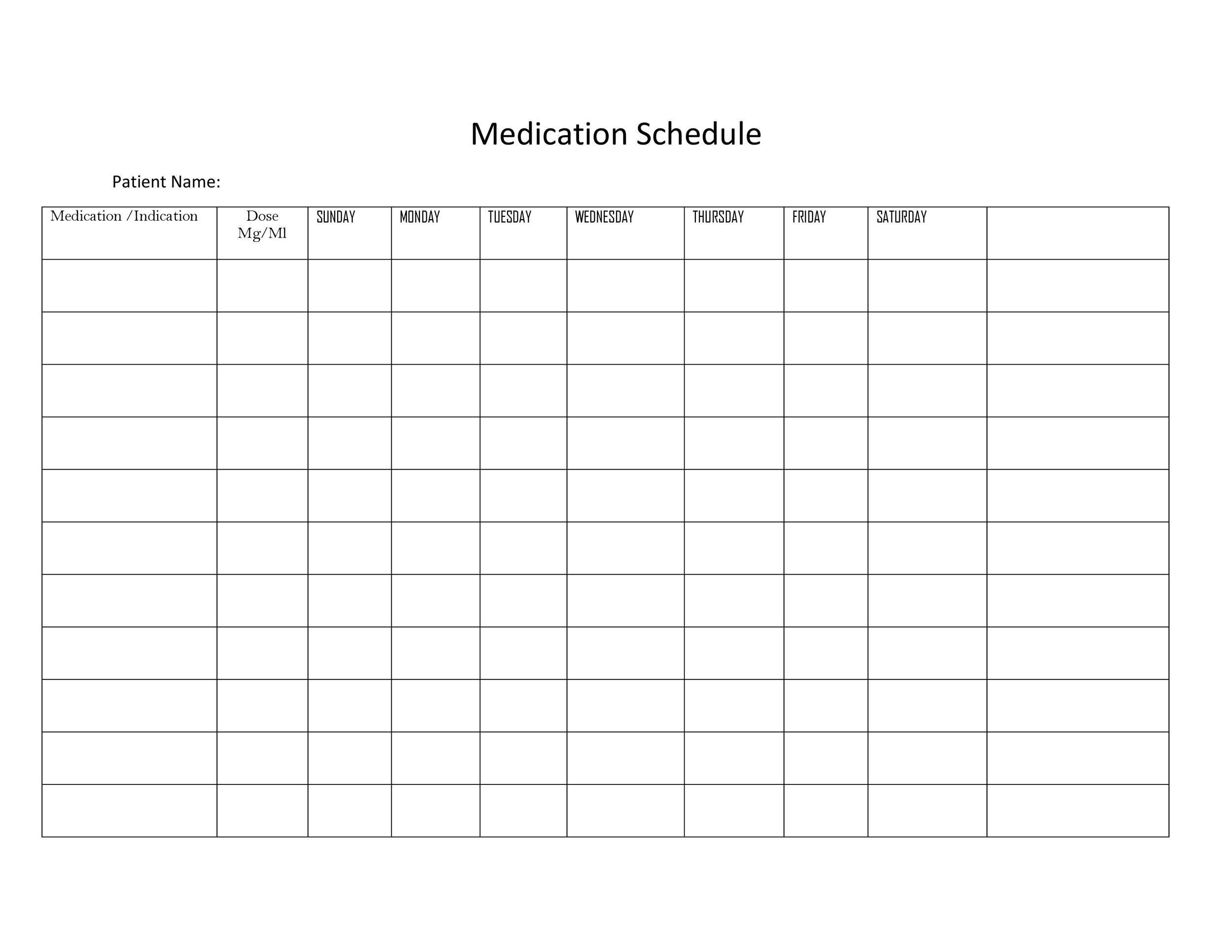 medication chart template sample
