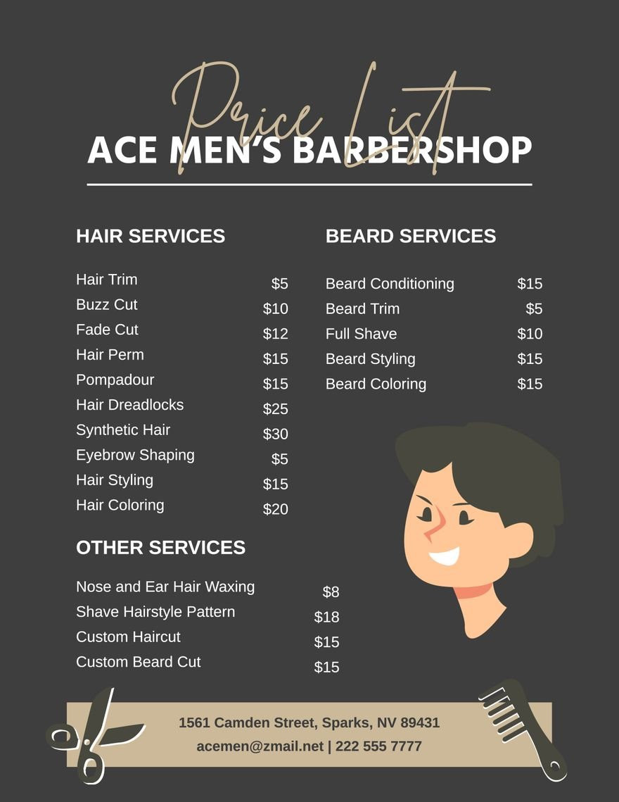 sample Barber Shop Price List Template